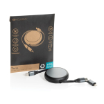 Retractable recycled aluminium 2-in-1 240W charging and data cable black colour view with box