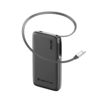 Power bank with retractable cable and charge indicator 10,000 mAh black colour fifth view