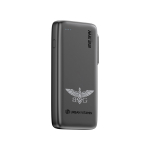 Power bank with retractable cable and charge indicator 10,000 mAh black colour view with logo