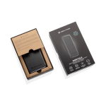 Power bank with retractable cable and charge indicator 10,000 mAh black colour view with box