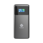 Power bank with charge indicator and retractable cable 45W 10,000 mAh grey colour view with logo