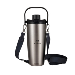 Recycled stainless steel thermal bottle with cord 600 ml silver colour view with logo