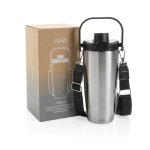 Recycled stainless steel thermal bottle with cord 600 ml silver colour second view with box