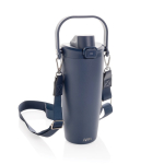Recycled stainless steel thermal bottle with cord 600 ml navy-blue colour