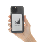 Magnetic aluminium card holder for mobile with RFID blocking silver colour view with logo