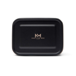 Recycled stainless steel lunch box with elastic strap 750ml black colour view with logo