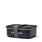Recycled stainless steel lunch box with elastic strap 750ml black colour printing view