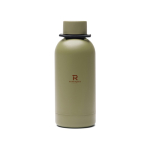 Recycled stainless steel thermal bottle with rope 400ml green colour view with logo
