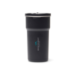 Recycled stainless steel travel cup with cups inside 450ml black colour view with logo