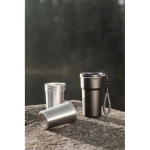 Recycled stainless steel travel cup with cups inside 450ml black colour ambient view 2