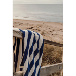 Recycled cotton beach towel, two-tone striped 450 g/m² 80 x160 cm navy-blue colour ambient view
