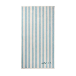Recycled cotton beach towel, two-tone striped 450 g/m² 80 x160 cm light blue colour view with logo