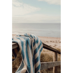 Recycled cotton beach towel, two-tone striped 450 g/m² 80 x160 cm light blue colour ambient view