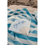 Portable bamboo fan with ‘Out of the office’ message white colour ambient view
