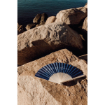 Portable bamboo fan with ‘Out of the office’ message navy-blue colour ambient view