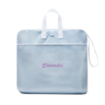 Portable foldable polyester beach chair with 6 recline positions light blue colour view with logo