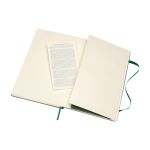 Moleskine large-format notebook with elastic closure, ruled pages green colour third view