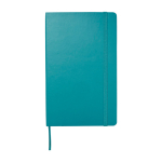 Moleskine large-format notebook with elastic closure, ruled pages pastel blue colour second front view