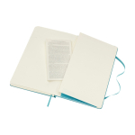 Moleskine large-format notebook with elastic closure, ruled pages pastel blue colour third view