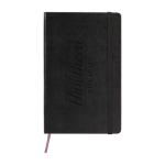 Moleskine Classic hard cover pocket notebook, ruled pages black colour close-up view with logo