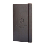 Moleskine Classic lined notebook with ”in case of loss” note black colour close-up view with logo