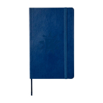 Moleskine Classic lined notebook with ”in case of loss” note blue colour close-up view with logo