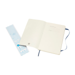 Moleskine Classic lined notebook with ”in case of loss” note blue colour third front view