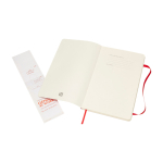Moleskine Classic lined notebook with ”in case of loss” note dark red colour third front view