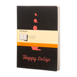 Moleskine Cahier Journal notebook with rounded corners, ruled pages black colour screen printing view