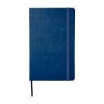Moleskine Classic notebook with “in case of loss” notice, plain pages blue colour second front view