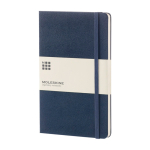 Moleskine Classic notebook with “in case of loss” notice, plain pages blue colour