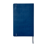 Moleskine Classic notebook with “in case of loss” notice, plain pages blue colour second rear view