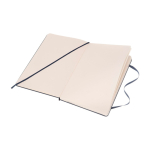 Moleskine Classic notebook with “in case of loss” notice, plain pages blue colour second view