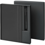 Gift set with hard-cover notebook and black ink pen black colour