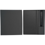 Gift set with hard-cover notebook and black ink pen black colour third front view