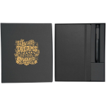 Gift set with hard-cover notebook and black ink pen black colour second screen printing view