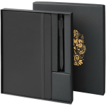 Gift set with hard-cover notebook and black ink pen black colour screen printing view