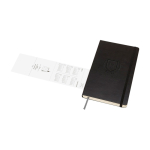 Leather-look paper diary with daily view and hard cover Moleskine black colour close-up view with logo
