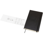 Leather-look paper diary with daily view and hard cover Moleskine black colour close-up view with logo