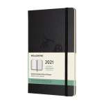 12-month weekly planner in leather-look paper with hard cover Moleskine black colour close-up view with logo