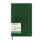 12-month weekly planner in leather-look paper with hard cover Moleskine green colour close-up view with logo