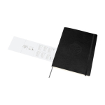 Large weekly leather-colour paper soft cover Moleskine diary black colour close-up view with logo