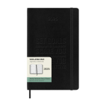 Softcover weekly planner in plastic leather with Moleskine bookmark black colour close-up view with logo