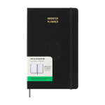 Undated weekly planner to start whenever you want Moleskine black colour close-up view with logo