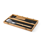 Barbecue set in bamboo box with grill utensils natural colour second view