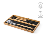 Barbecue set in bamboo box with grill utensils natural colour