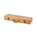 Barbecue set in bamboo box with grill utensils natural colour
