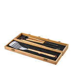 Barbecue set in bamboo box with grill utensils main view