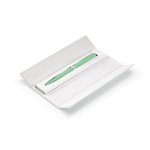 Twist recycled aluminium pen with black ink pastel green colour view in box