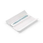 Twist recycled aluminium pen with black ink pastel blue colour view in box